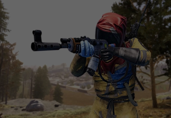 Uzbrojona postać celująca z karabinu na zewnątrz, przedstawiająca rozgrywkę survivalową, precyzyjne strzelanie i taktyczną akcję w grze battle royale