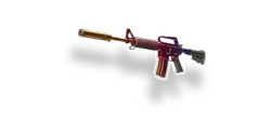 Skórka karabinu M4A1-S w czerwono-czarnym wzorze, popularna w grach strzelankowych podobnych do CS, służąca do personalizacji i ulepszania wyglądu broni